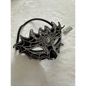 Rhinestone and gray pearl embellished Halloween elegant spider web masquerade ma